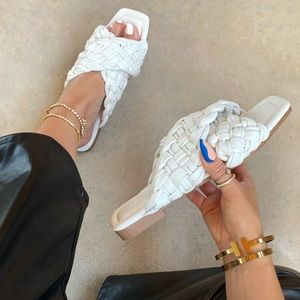 White crisscross woven sandal